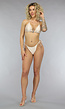 Glimmend Beige Tanga Bikinibroekje met Strikdetail