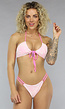 Padded Roze Halter Bikinitopje met Geborduurde Bloemen