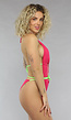 Fuchsia Badpak met Neon Groen Strikdetail
