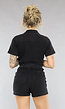 Zwarte Denim Playsuit met Ceintuur