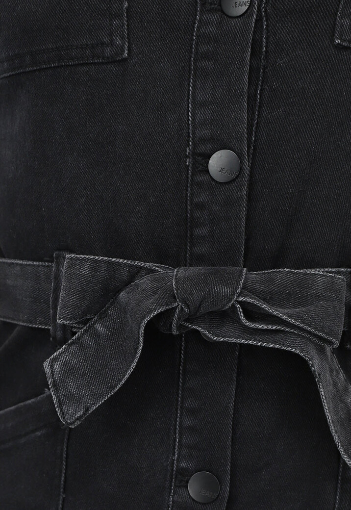 Zwarte Denim Playsuit met Ceintuur