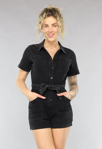 Redial Jeans  Zwarte Denim Playsuit met Ceintuur