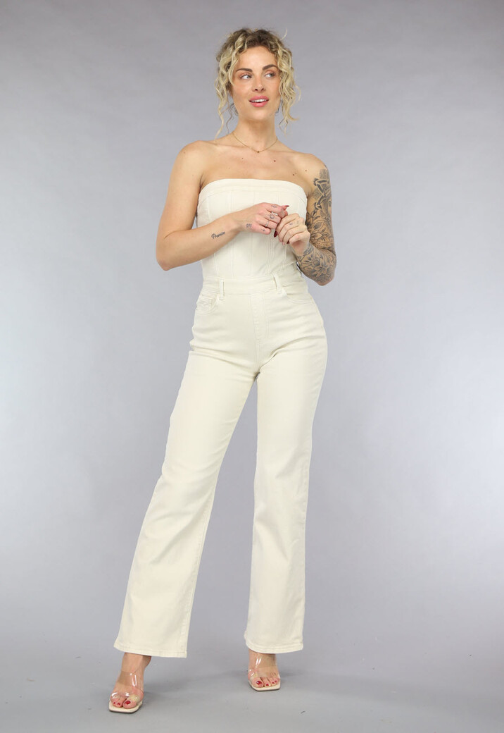 Beige Strapless Jumpsuit van Spijkerstof