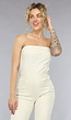 Beige Strapless Jumpsuit van Spijkerstof