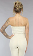 Beige Strapless Jumpsuit van Spijkerstof