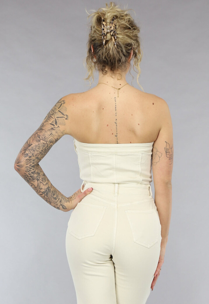 Beige Strapless Jumpsuit van Spijkerstof