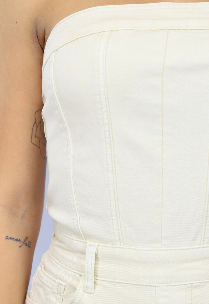 Beige Strapless Jumpsuit van Spijkerstof