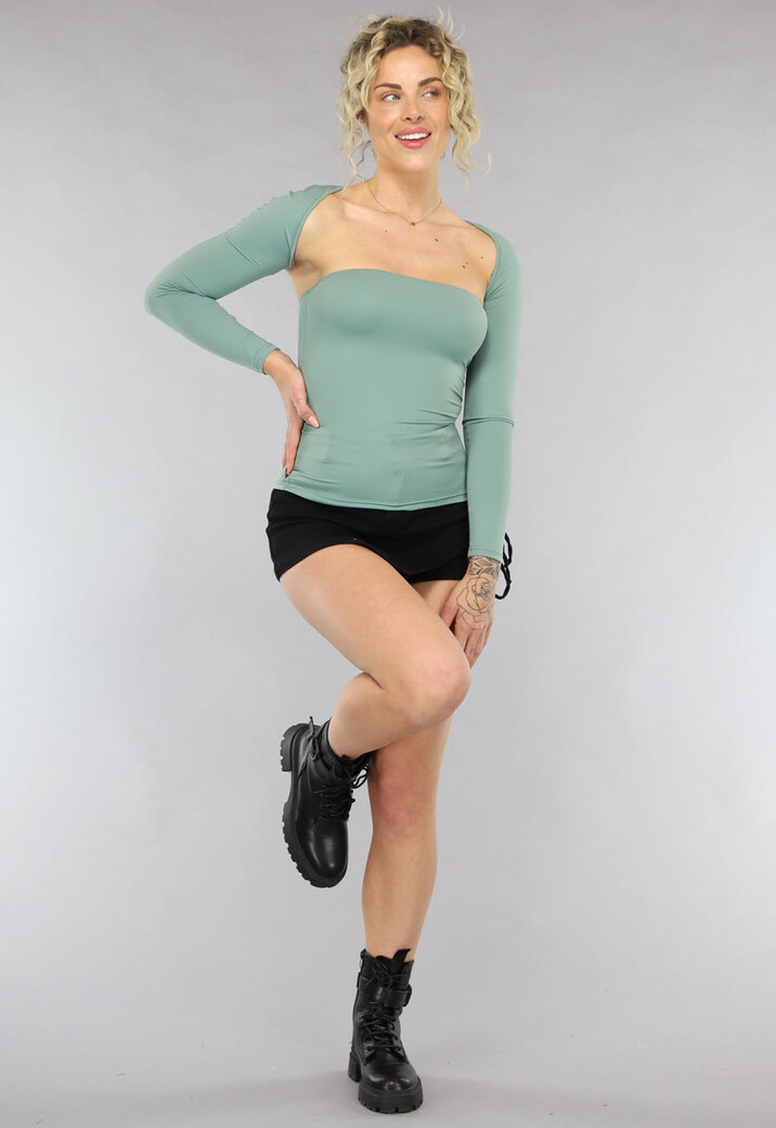 Strakke Bandeau Top met Bolero in Salie Groen