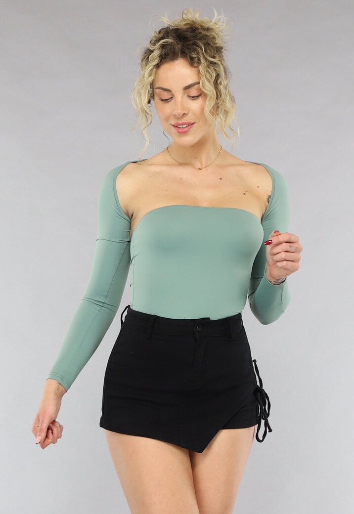 Strakke Bandeau Top met Bolero in Salie Groen