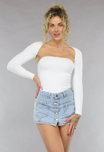 OP=OP.AV.05 Witte Elastische Top met Bolero