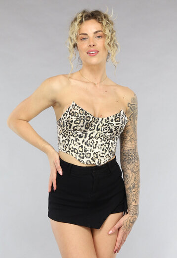 OP=OP.AV.05 Strapless Panterprint Korset Top met Beugels