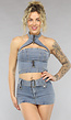 Blauwe Denim Co Ord Set met Riem