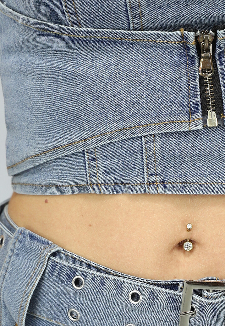 Blauwe Denim Co Ord Set met Riem