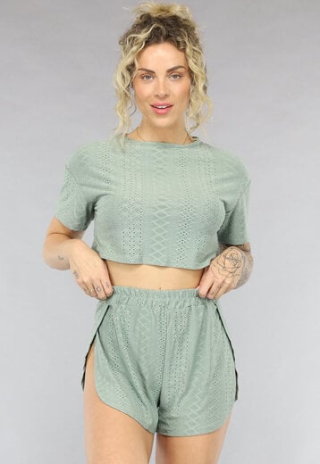 OP=OP.AV.05 Broderie Pyjama Two Piece in Olijfgroen