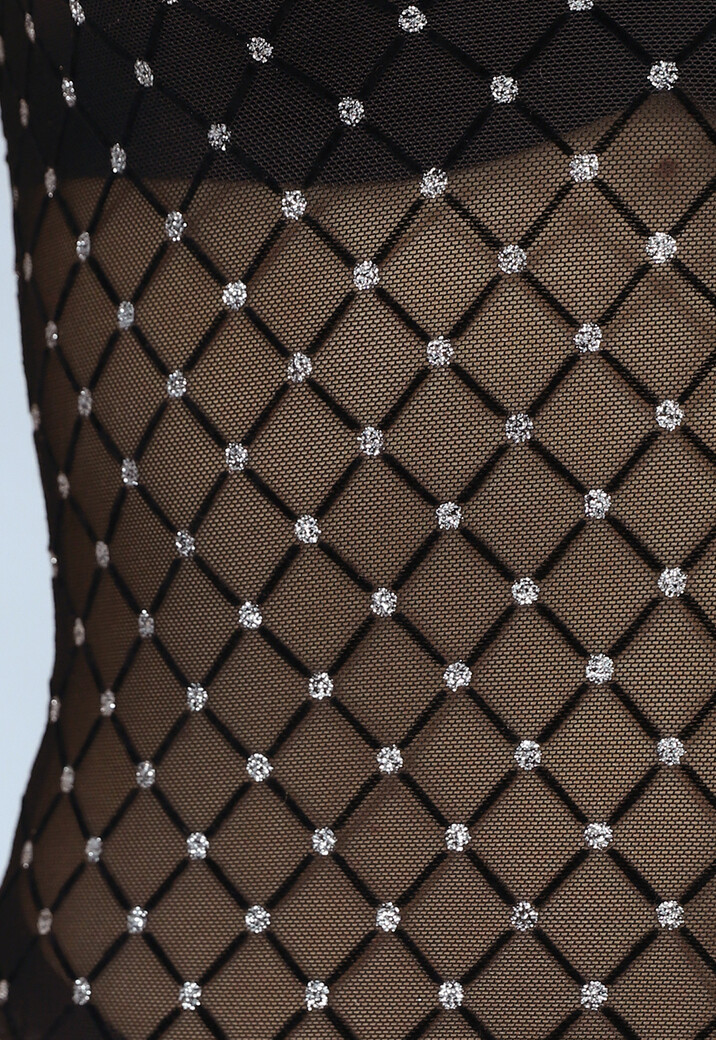 Zwarte See Through Bodysuit met Glitters