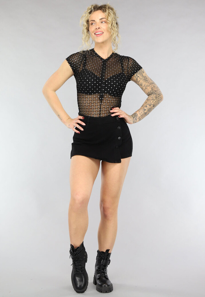 Zwarte See Through Bodysuit met Glitters