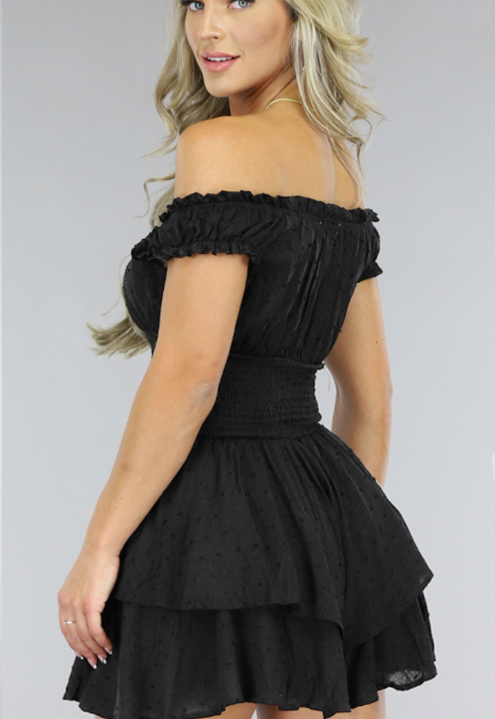 Zwarte Layered Polkadot Off Shoulder Playsuit