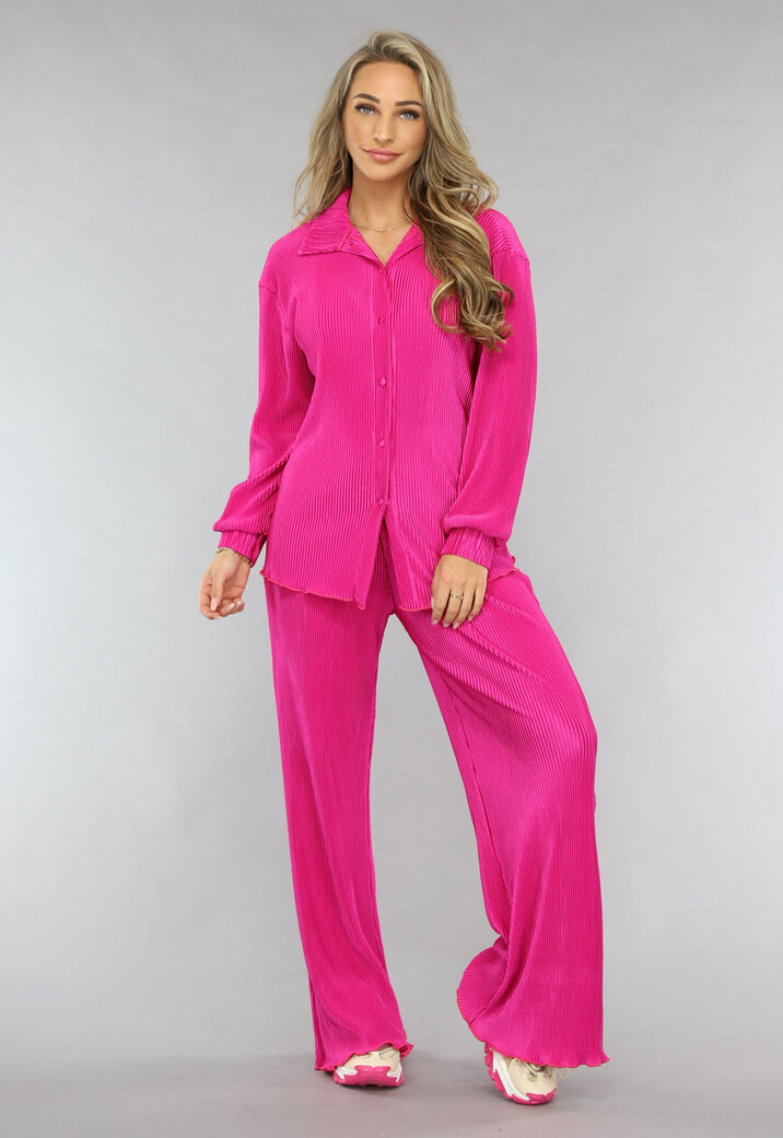 Fuchsia Plissé Blouse met Broek
