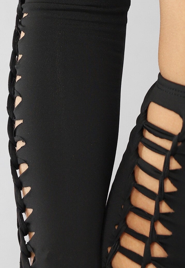 Zwarte Longsleeve Two Piece met Gevlochten Detail