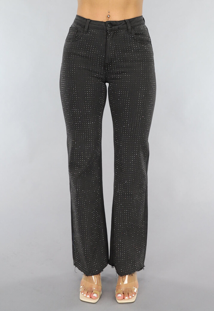 Antraciet Straight Leg Jeans met Strass Steentjes