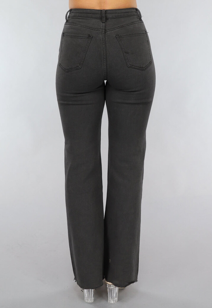 Antraciet Straight Leg Jeans met Strass Steentjes