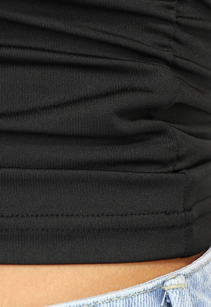 Zwarte Asymmetrische One Shoulder Top met Plooitjes