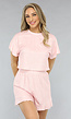 Roze Ruffle Pyjama Set met Bloemetjes