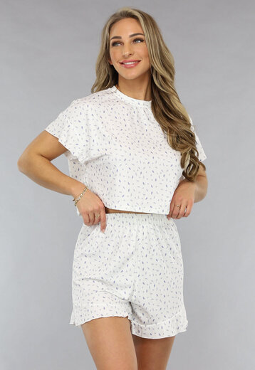 NEW1505 Witte Pyjama Set met Blaadjes Patroon