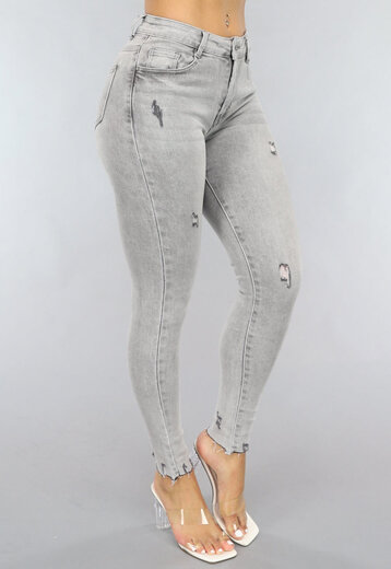 NEW1505 Lichtgrijze Ripped Skinny Jeans