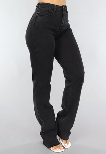 NEW1505 Zwarte Lange Straight Leg Jeans met Stretch