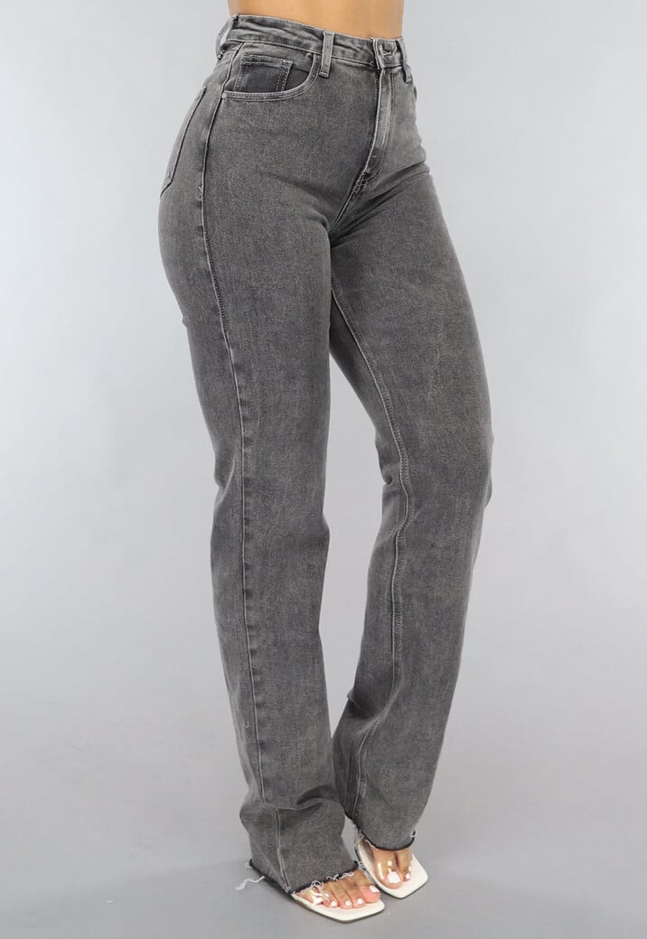 Grijze Straight Leg Jeans met Stretch