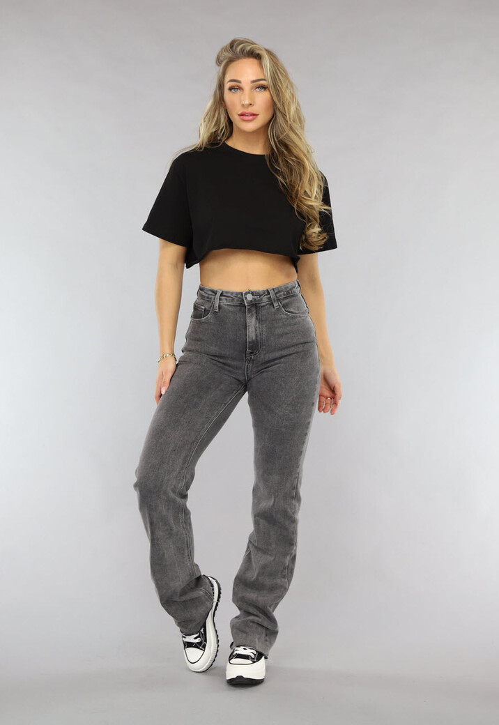 Tall Grijze Straight Leg Jeans met Stretch