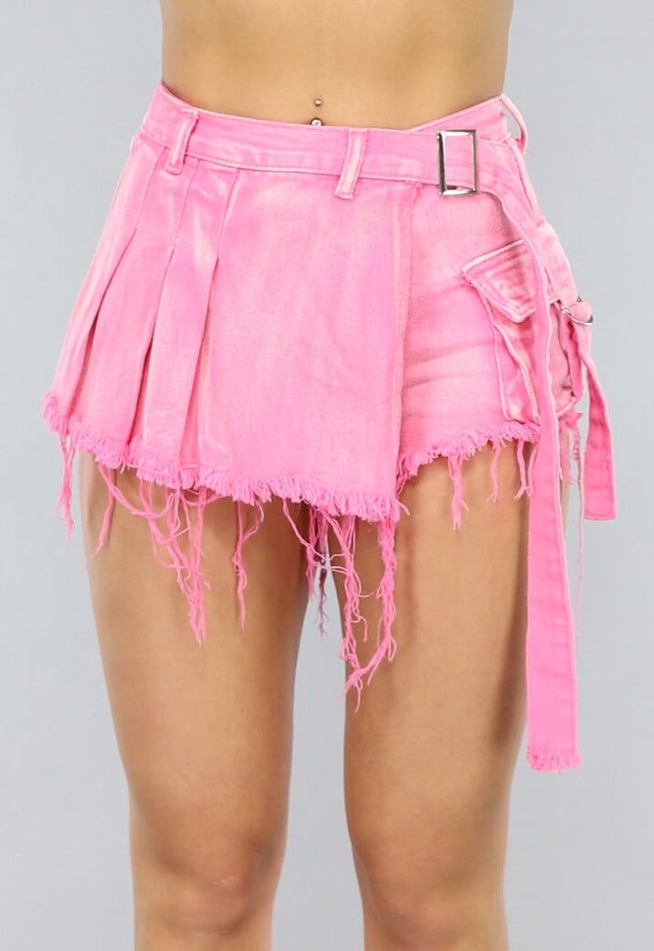 Washed Roze Damaged Skort met Riempjes