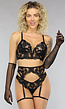 Zwarte Kanten Lingerie Set met Handschoenen