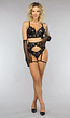 Zwarte Kanten Lingerie Set met Handschoenen
