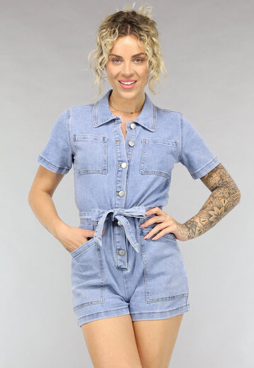 NEW1505 Blauwe Jeans Playsuit met Tailleband
