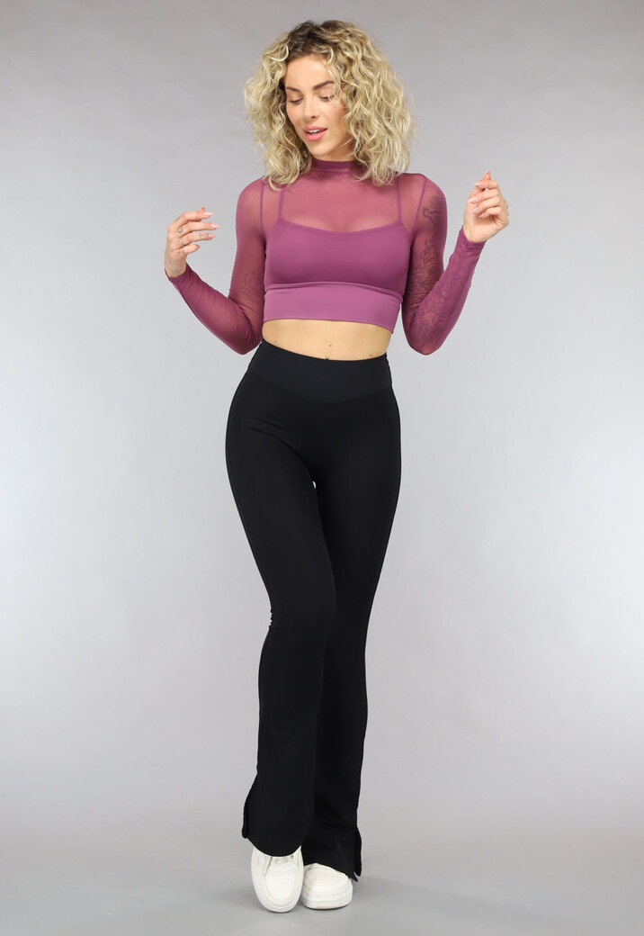 Aubergine See Through Sporttop met Ingewerkte Sport-bh