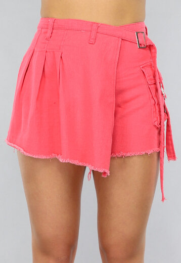 Koraal Kleurige Overslag Skort met Gesp Detail