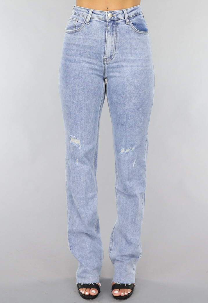 Blauwe Tall Destroyed Straight Leg Jeans