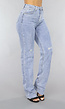 Blauwe Destroyed Straight Leg Jeans