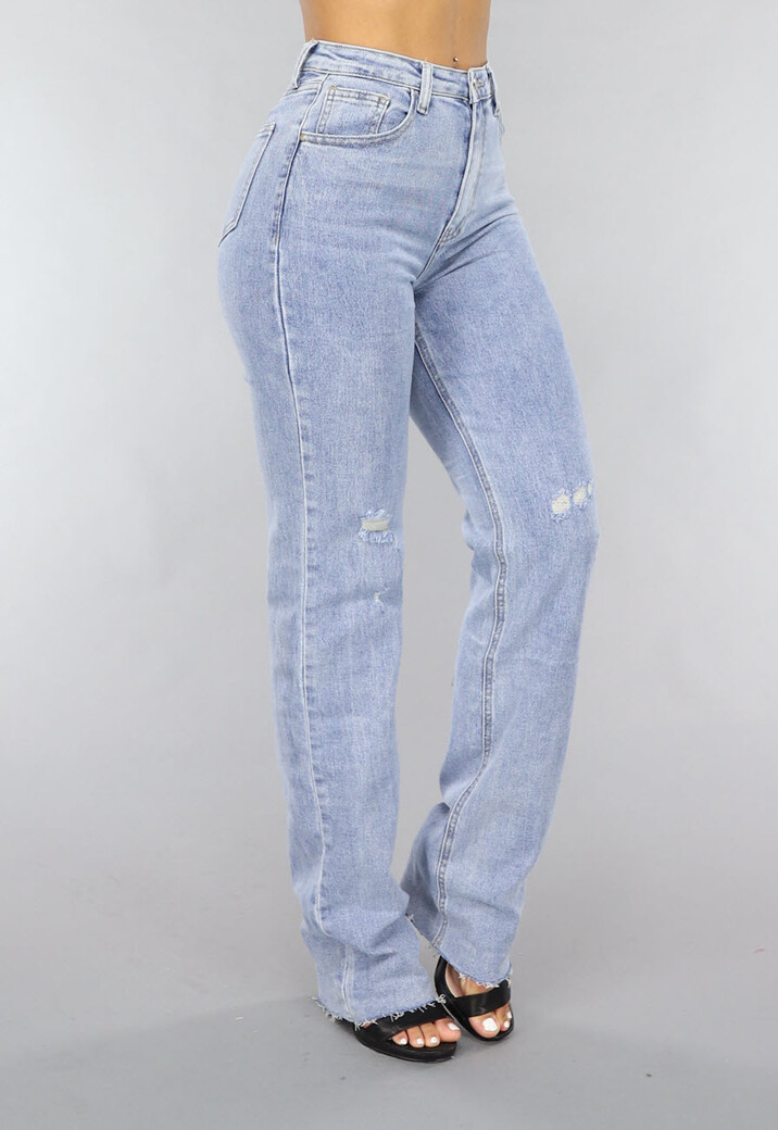 Blauwe Tall Destroyed Straight Leg Jeans