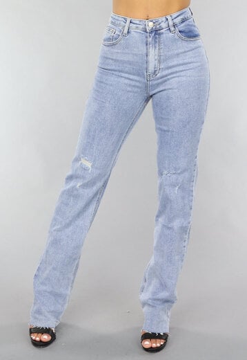 NEW2205 Blauwe Destroyed Straight Leg Jeans