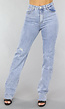 Blauwe Destroyed Straight Leg Jeans