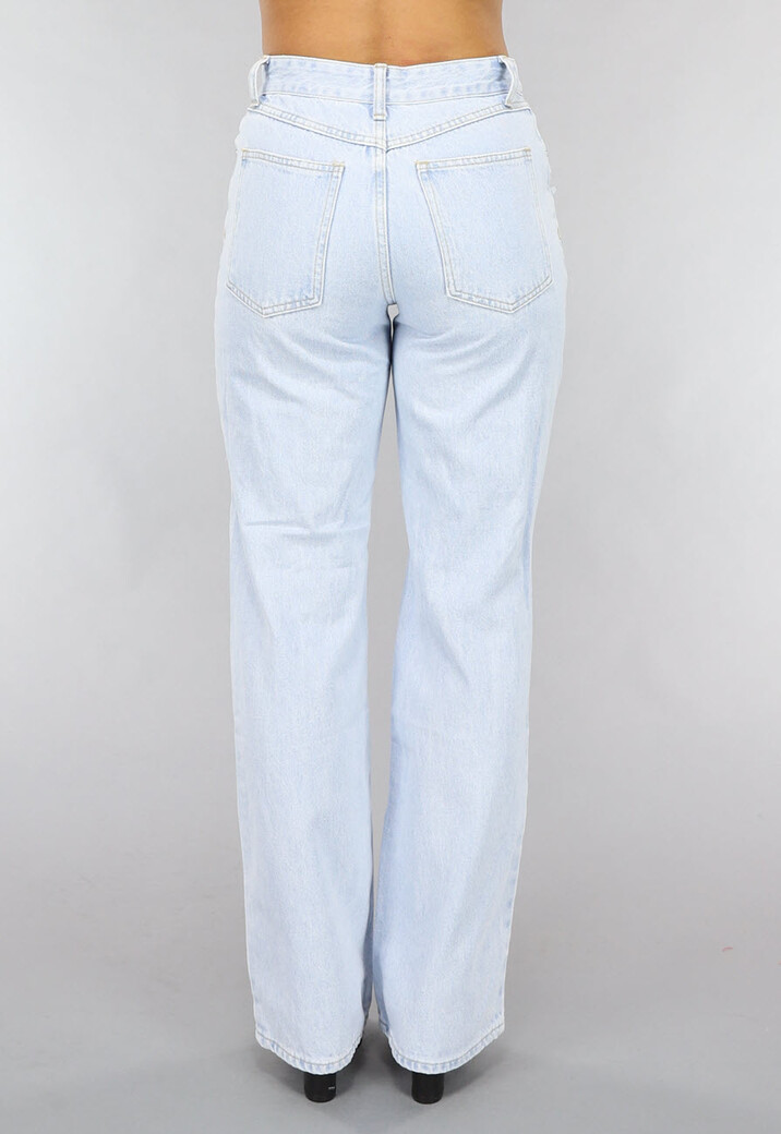 Lichtblauwe Wijde Jeans met Knie Scheuren