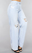 Lichtblauwe Wijde Jeans met Knie Scheuren