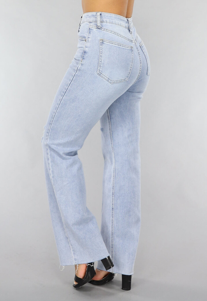 Lichtblauwe Denim Jeans met Kniescheuren