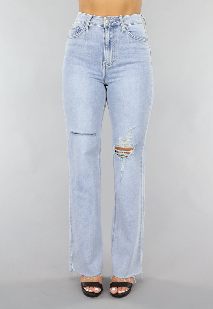 Lichtblauwe Denim Jeans met Kniescheuren