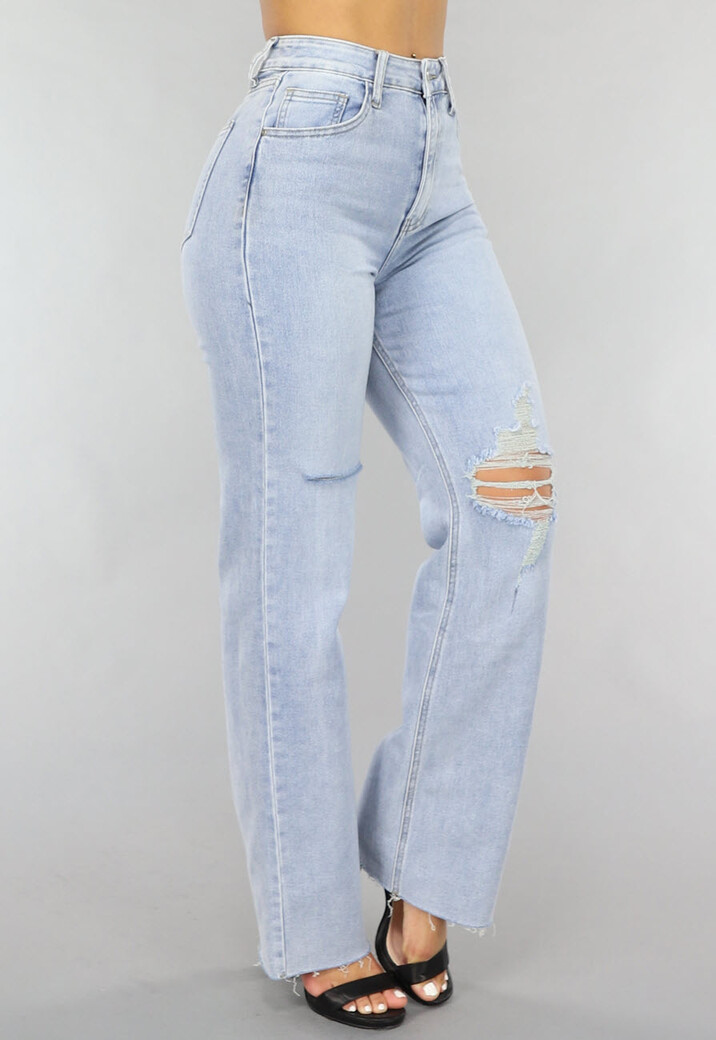 Lichtblauwe Denim Jeans met Kniescheuren