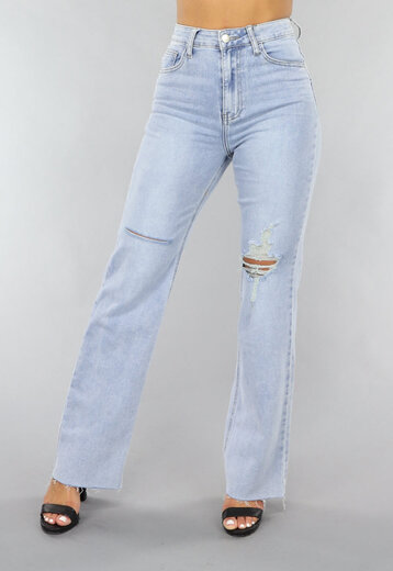NEW1505 Lichtblauwe Denim Jeans met Kniescheuren