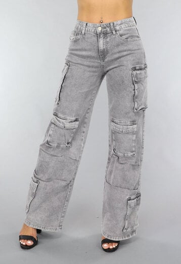 OP=OP.37.NL Grijze Stretch Cargo Jeans